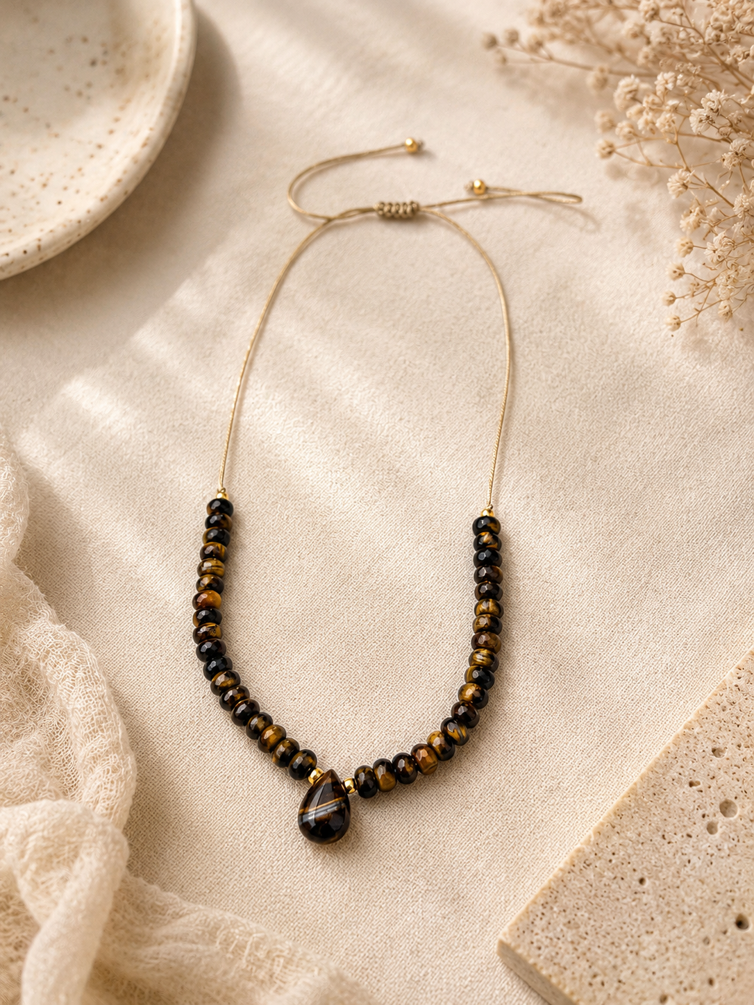 Tiger's Eye Adjustable Gemstone Necklace | Handmade Protection & Confidence Necklace