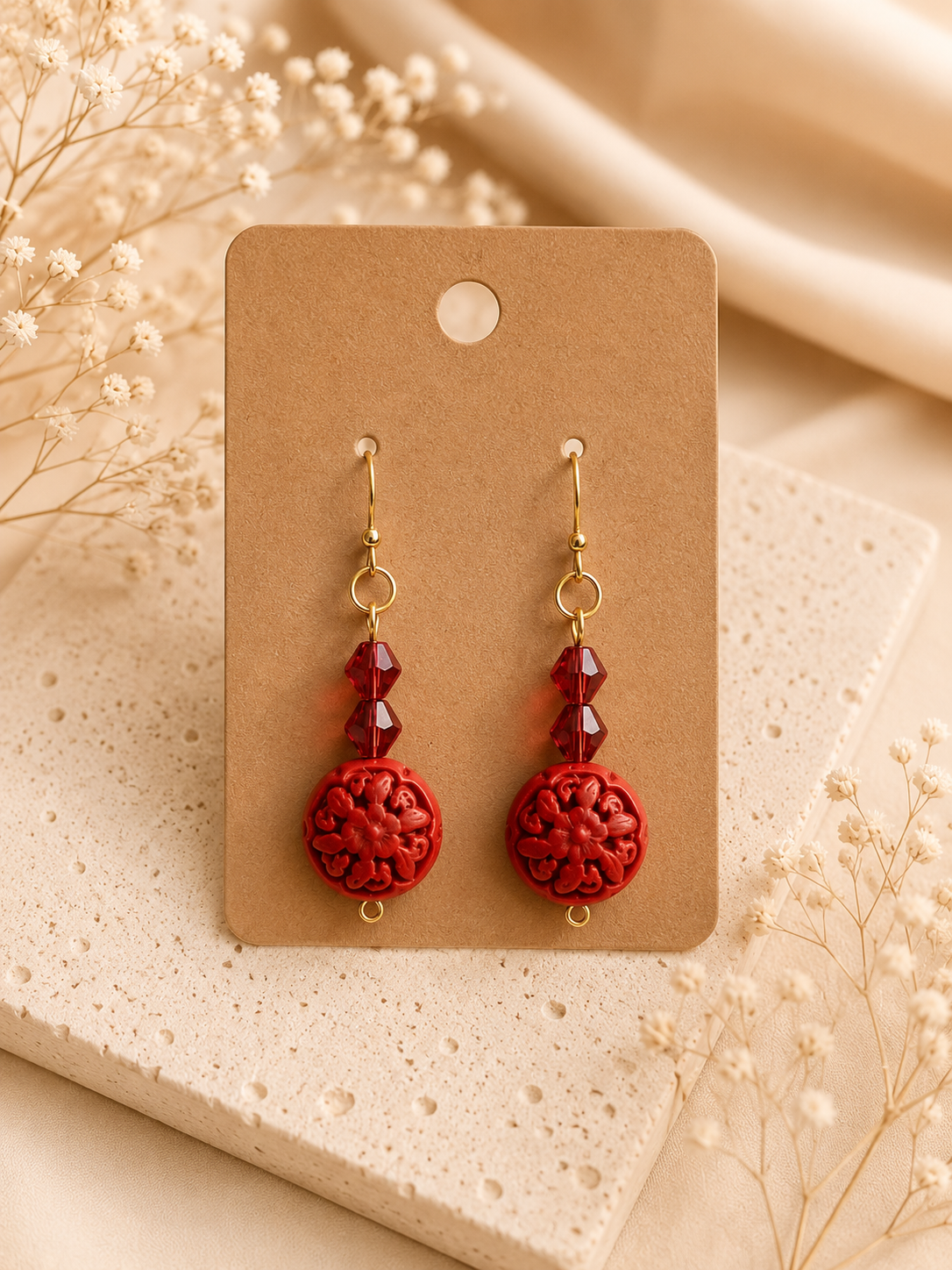 Scarlet Bloom Drop Earrings