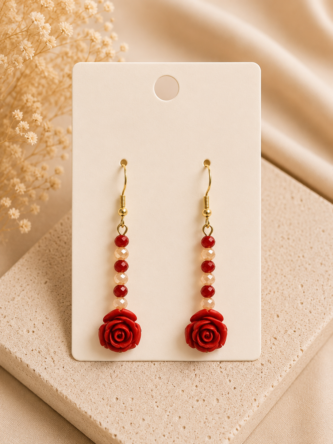 Crimson Rose Drop Earrings