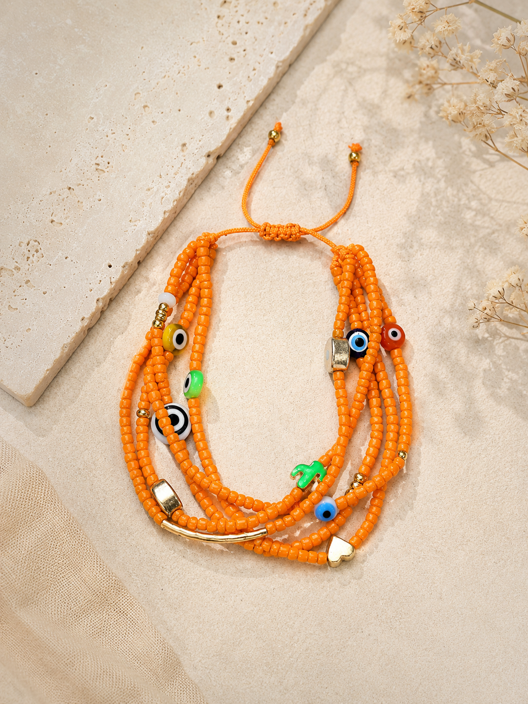 Sunset Evil Eye Layered Seed Bead Bracelet