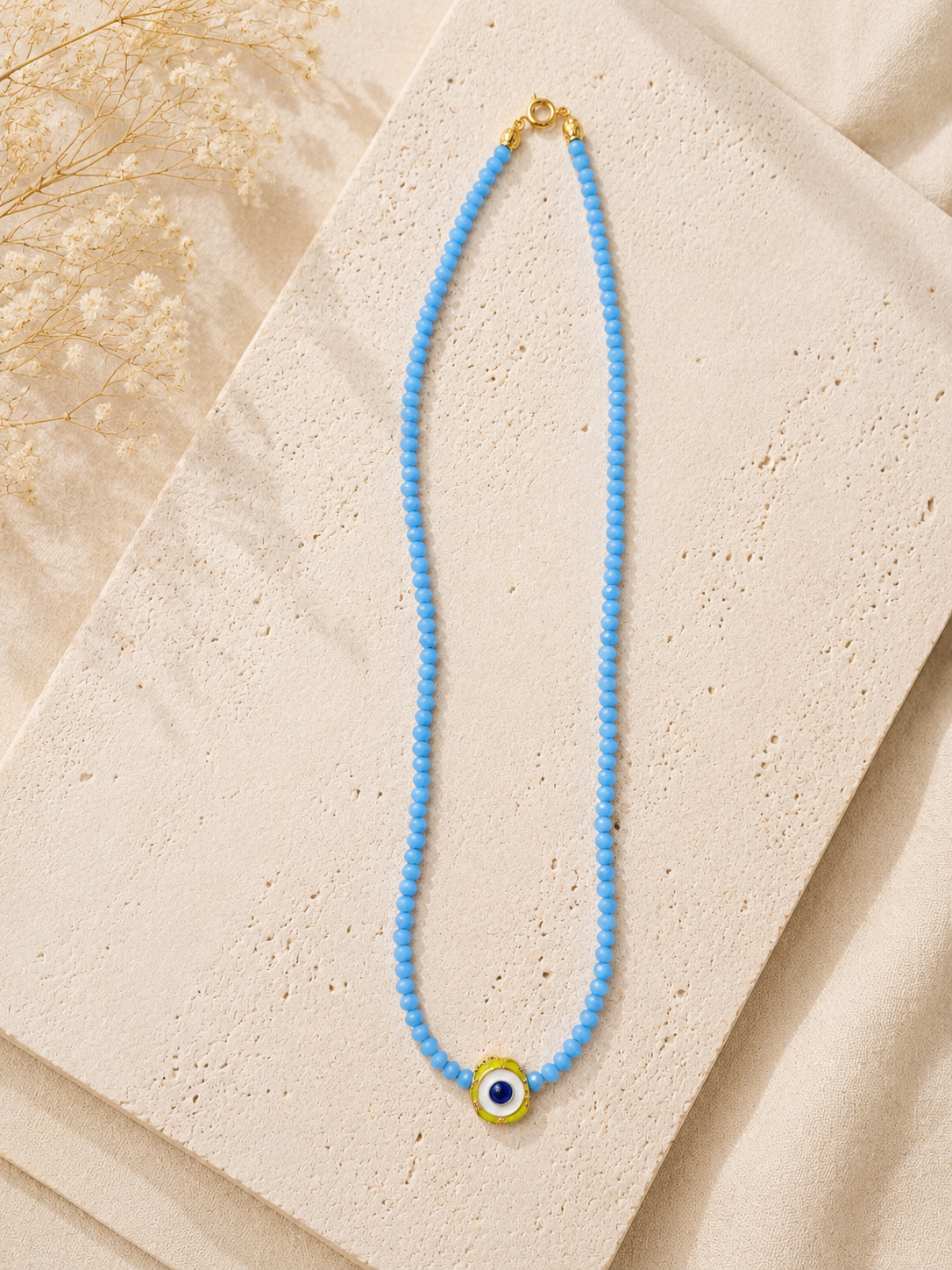 Sky Blue Evil Eye Crystal Beaded Necklace