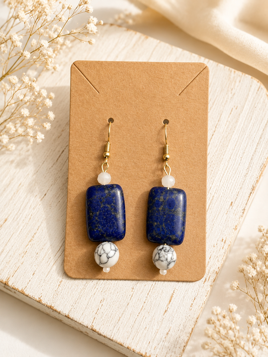 Lapis & White Stone Drop Earrings