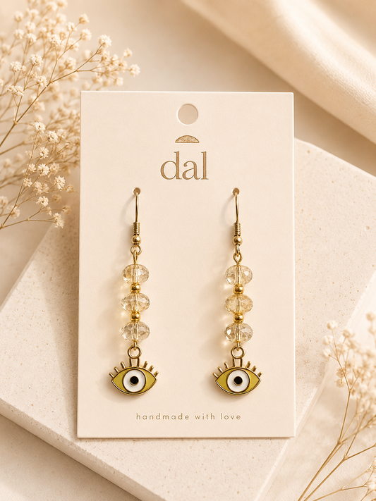 Golden Evil Eye Crystal Drop Earrings